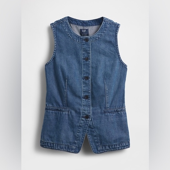 GAP Denim Vest Sleeveless Button Front Cotton Size M Trendy Layering - Picture 4 of 12